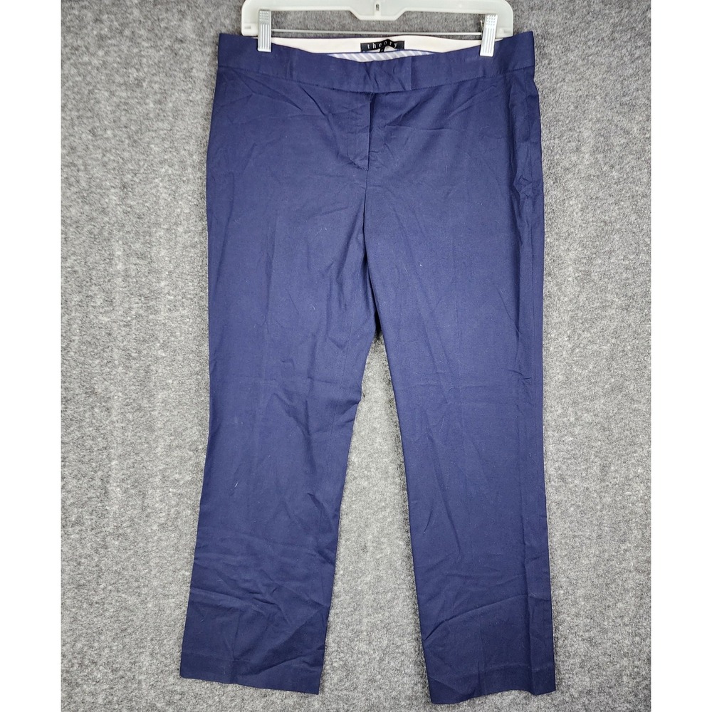 Theory Dress Pants Women 8 Navy Blue Straight Leg Mid Rise Professional Workwear